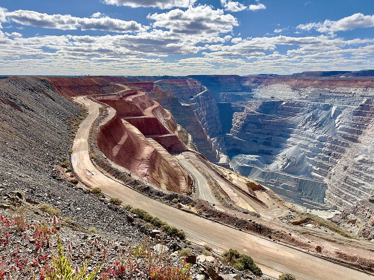 Terraced open-pit benches and haul roads at the Super Pit, Kalgoorlie, Western Australia